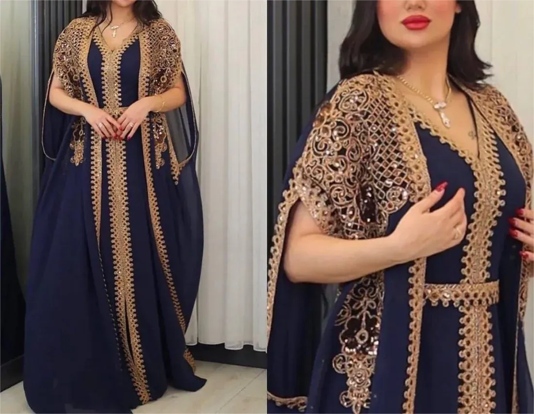 Elegant Two Piece Gold Lace Kaftan