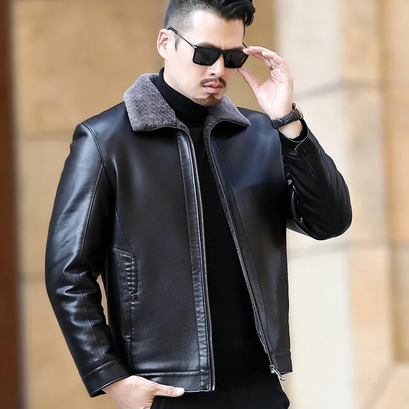 Casual Cashmere Leather Jacket