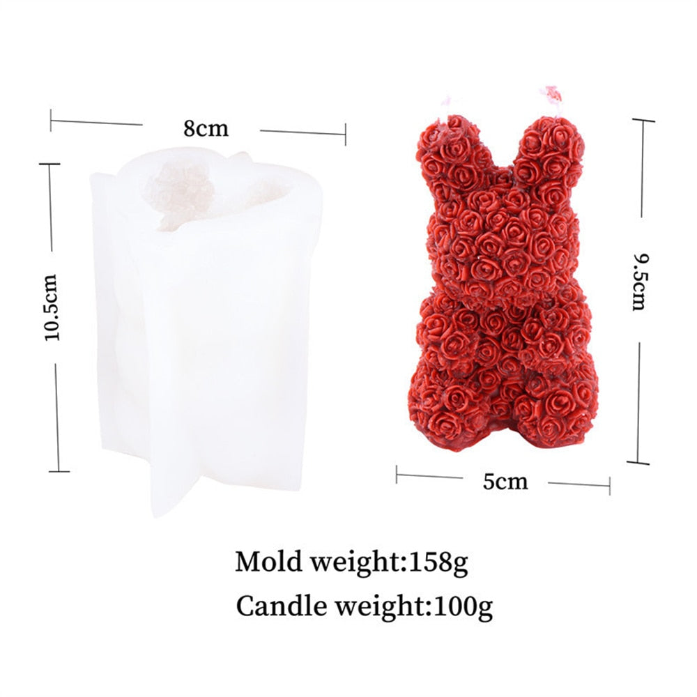 3D Cute Rose Bear Silicone Candle Mold