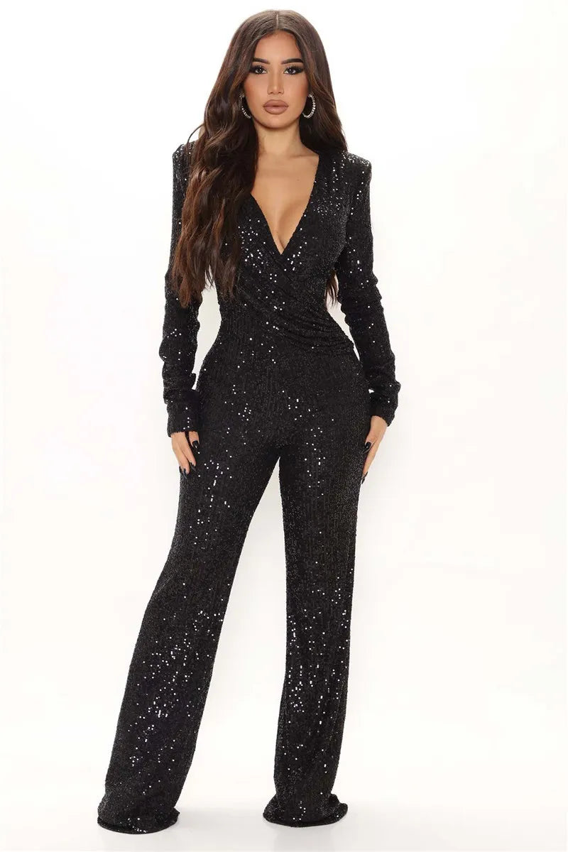 Fashion V Neck Long Sleeve Jumpsuit