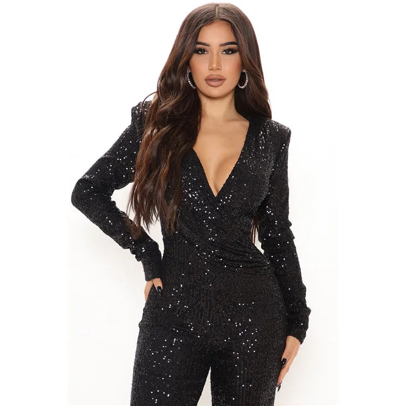 Fashion V Neck Long Sleeve Jumpsuit