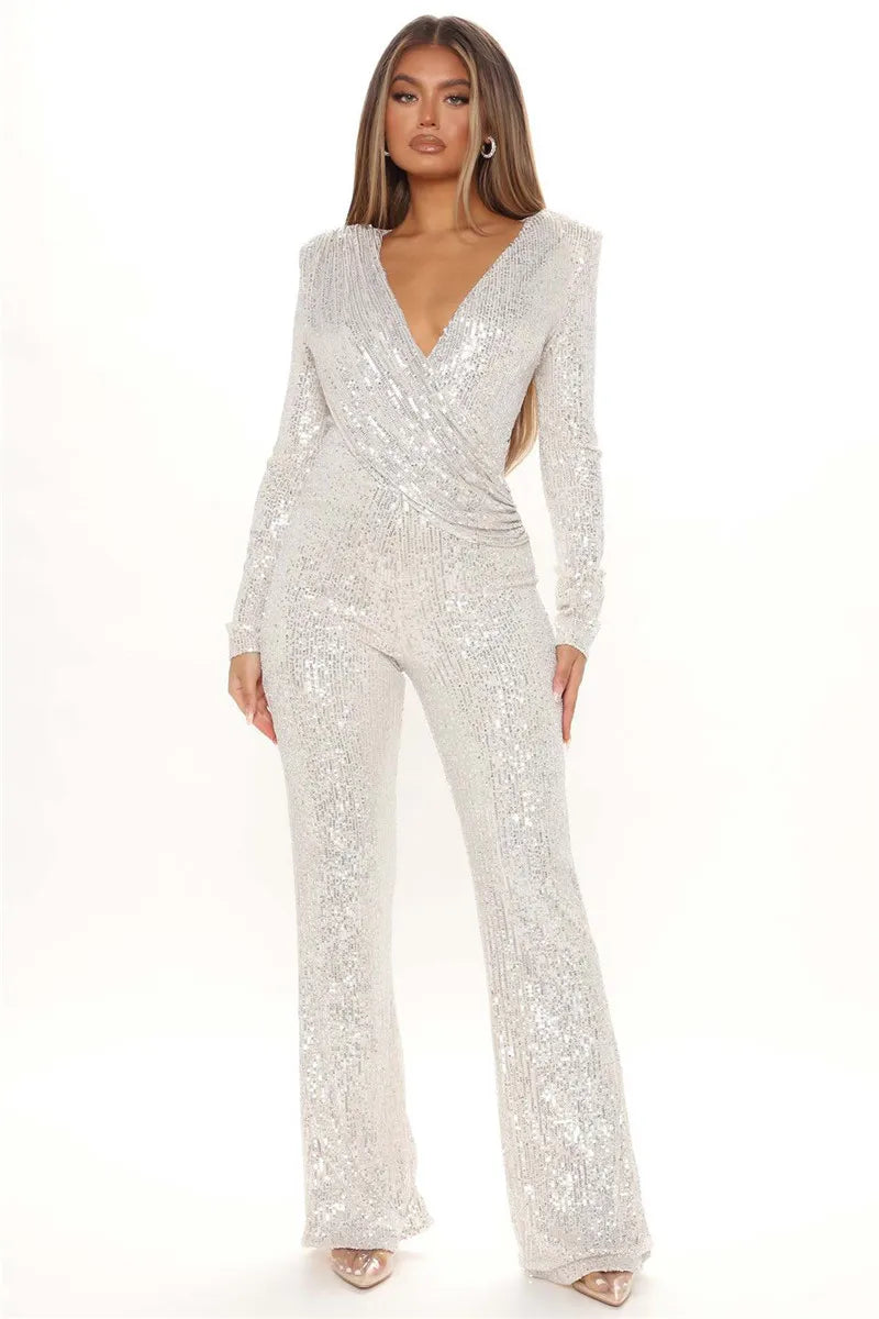 Fashion V Neck Long Sleeve Jumpsuit