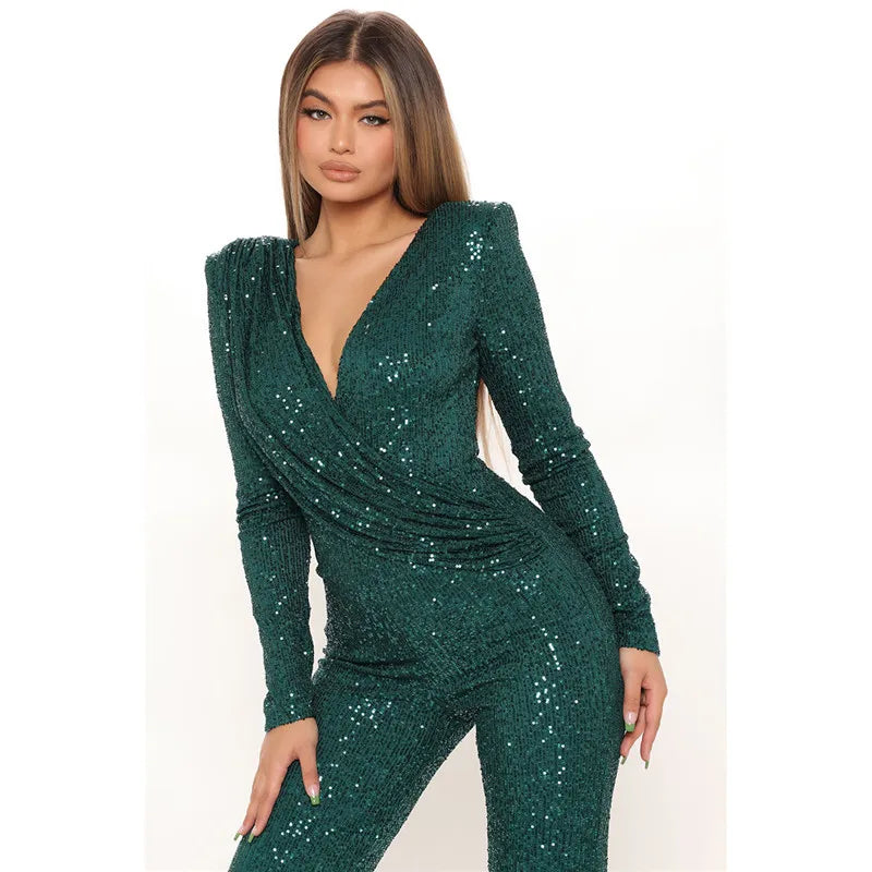 Fashion V Neck Long Sleeve Jumpsuit 