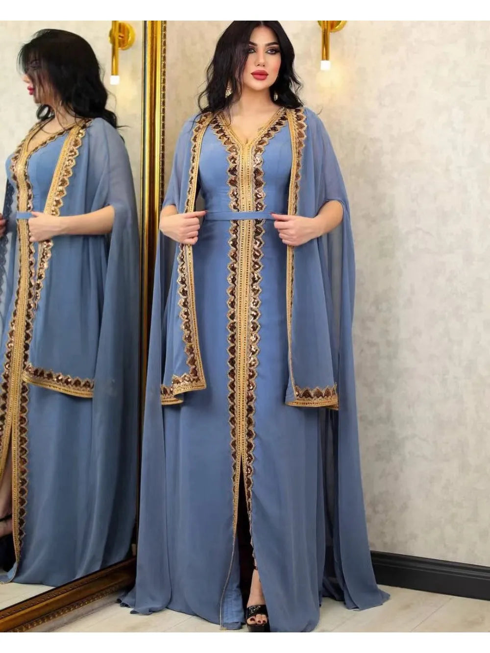 Elegant Moroccan Chiffon Kaftan