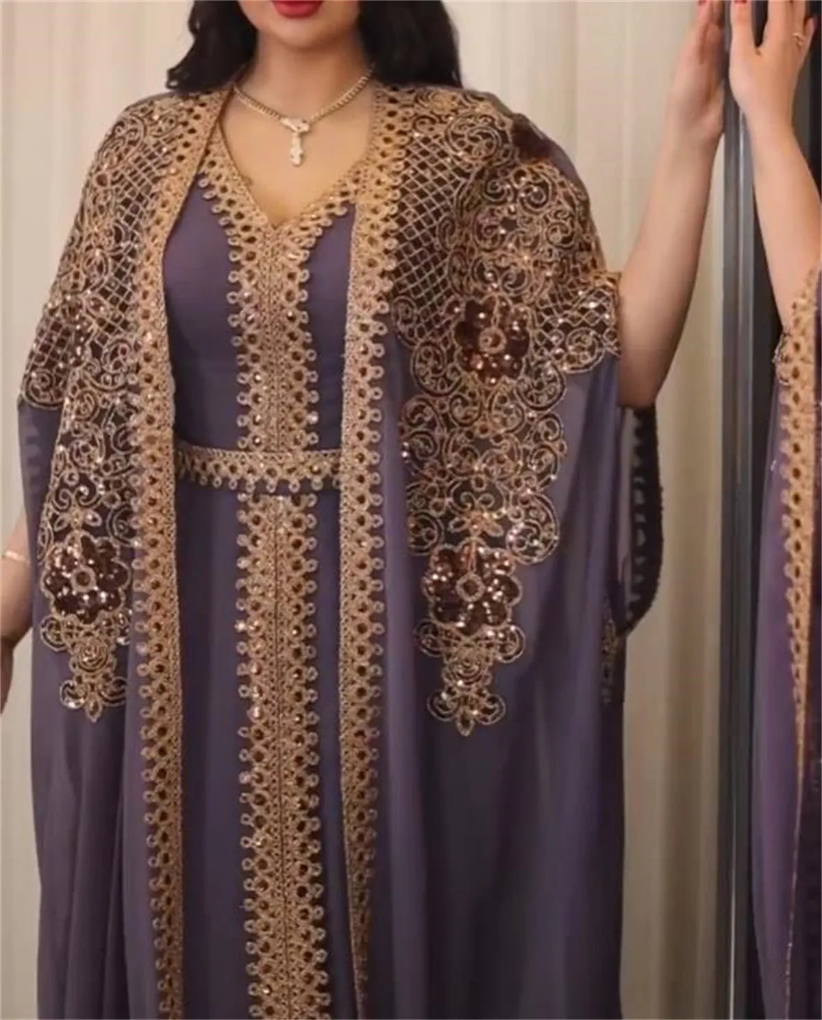 Elegant Two Piece Gold Lace Kaftan