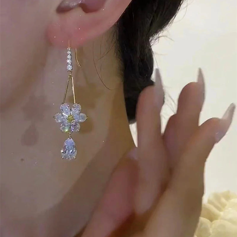 Zircon and crystal Flower Earrings