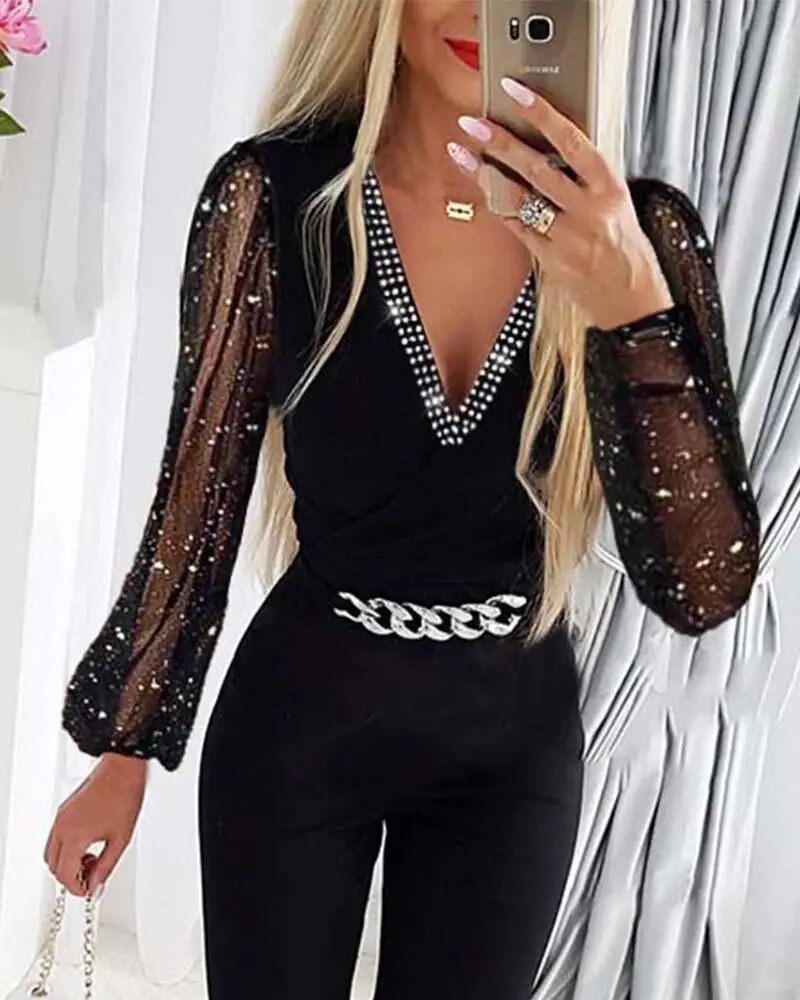 Glitter Long Sleeve Jumpsuit