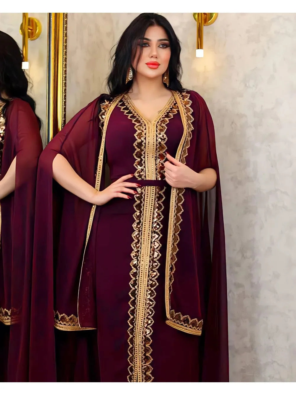 Elegant Moroccan Chiffon Kaftan