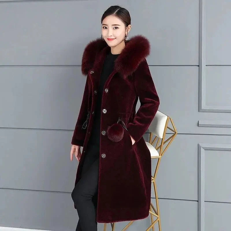 Elegant Faux Fur Hooded  Warm Coat