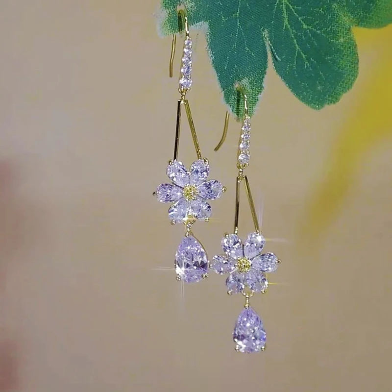 Zircon and crystal Flower Earrings