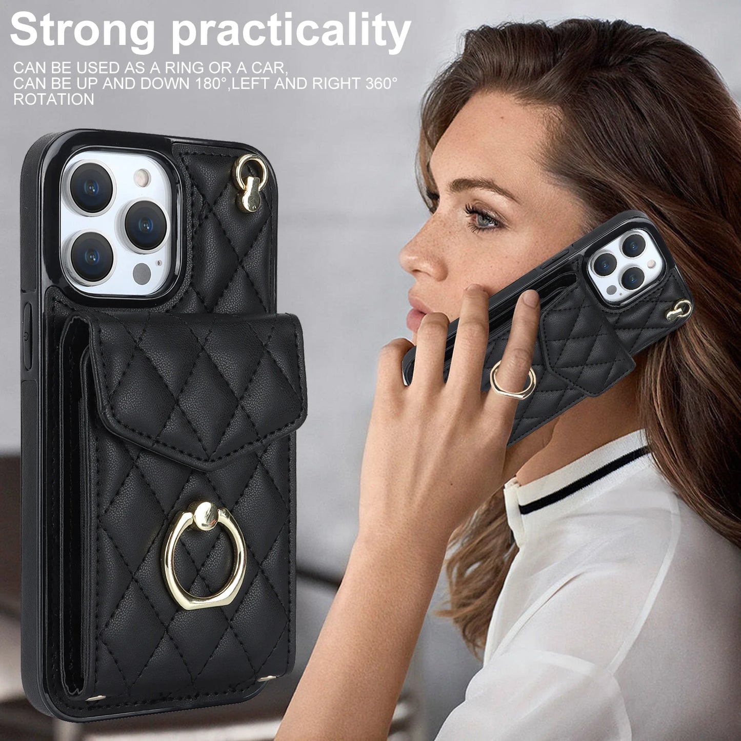 Crossbody Wrist Strap Leather Phone Case