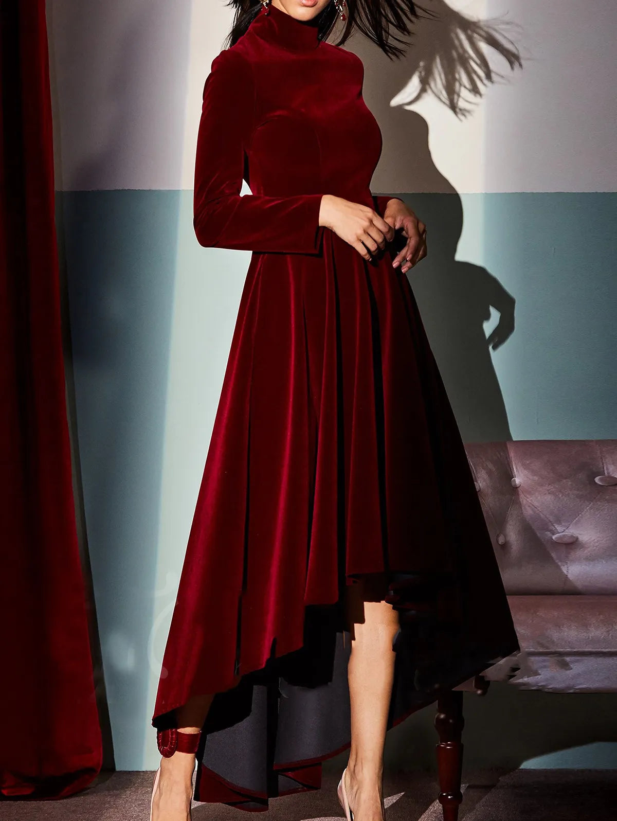 High Collar Velvet  Winter Dress