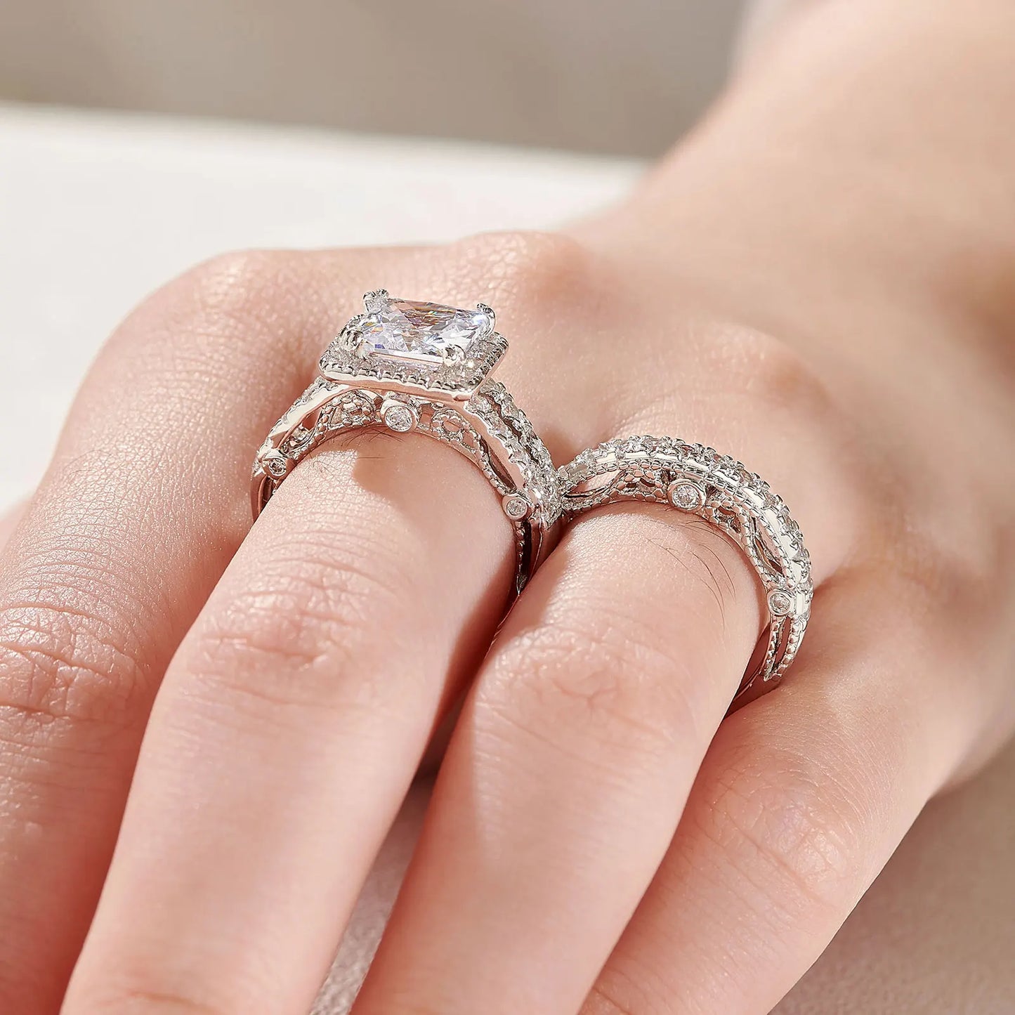 Vintage Cubic Zircon Wedding Rings