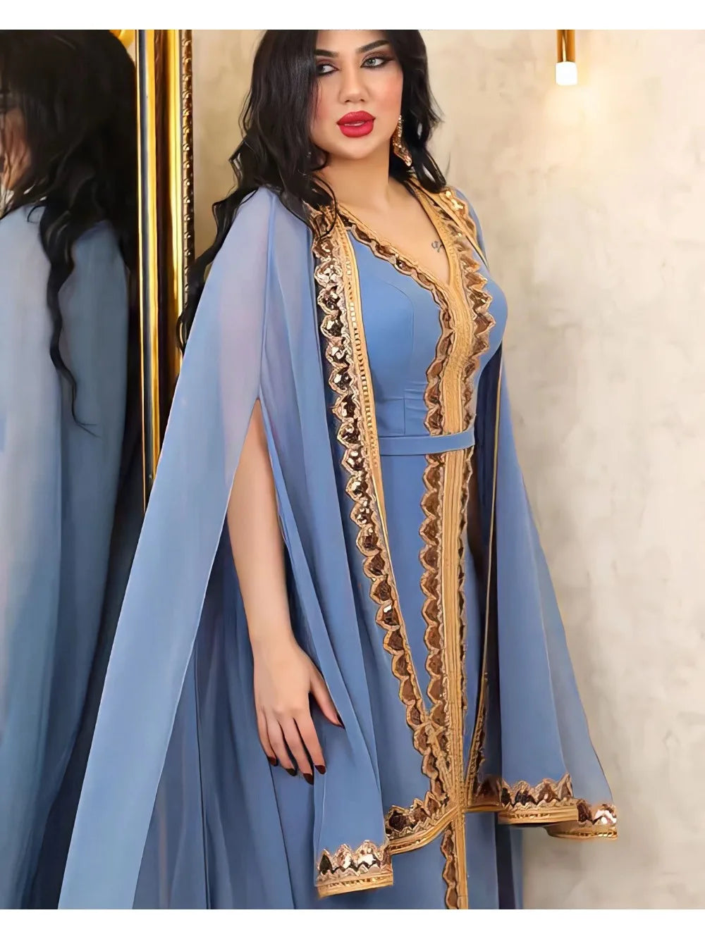 Elegant Moroccan Chiffon Kaftan