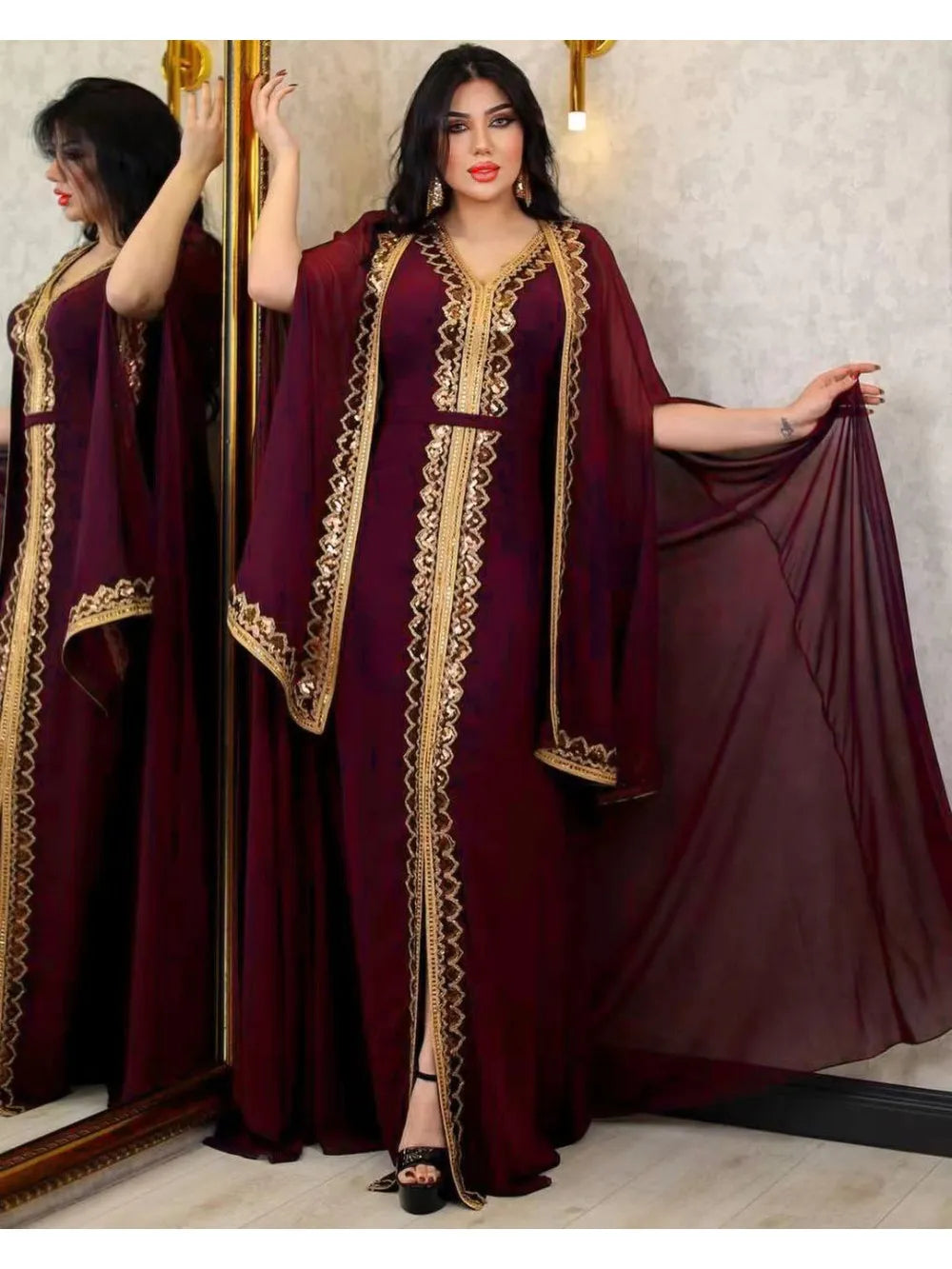 Elegant Moroccan Chiffon Kaftan