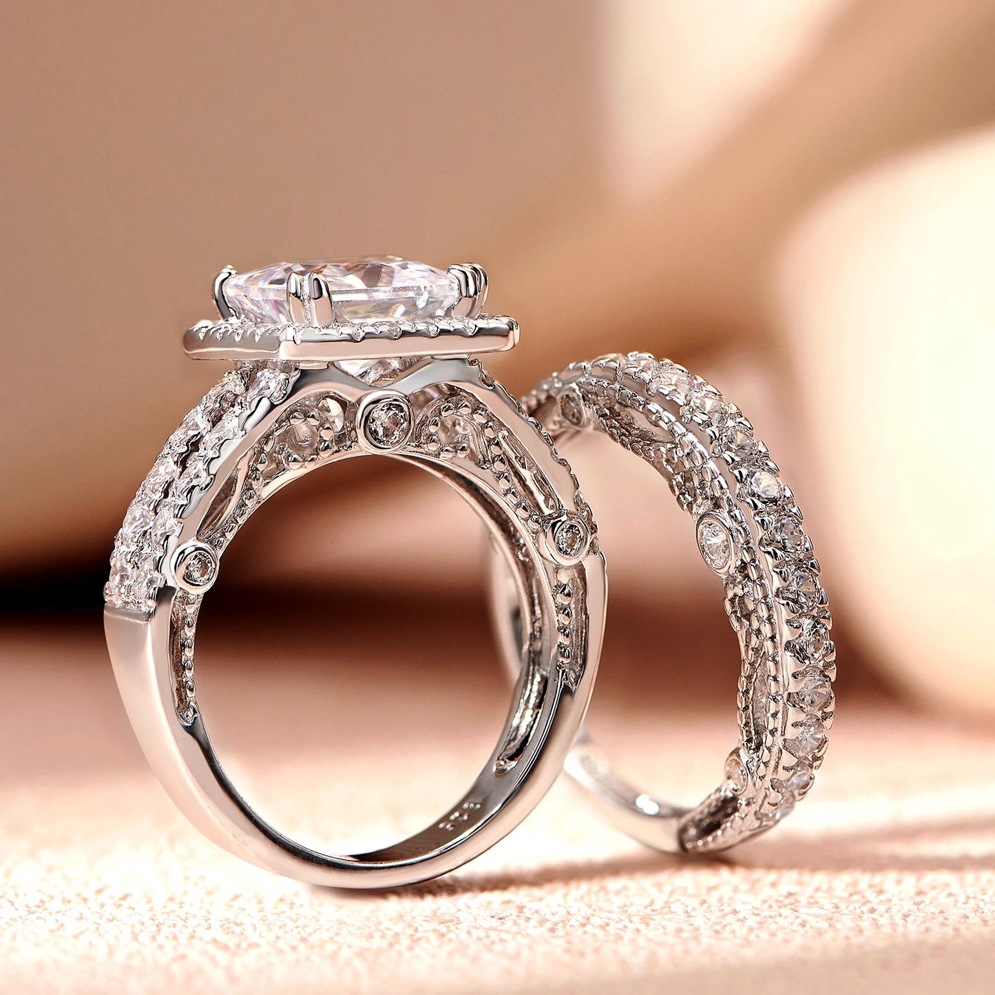 Vintage Cubic Zircon Wedding Rings