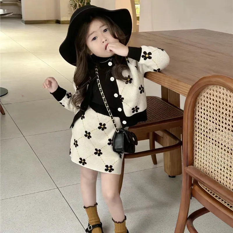 2Pcs Cardigan Coat + Skirt Knit Set