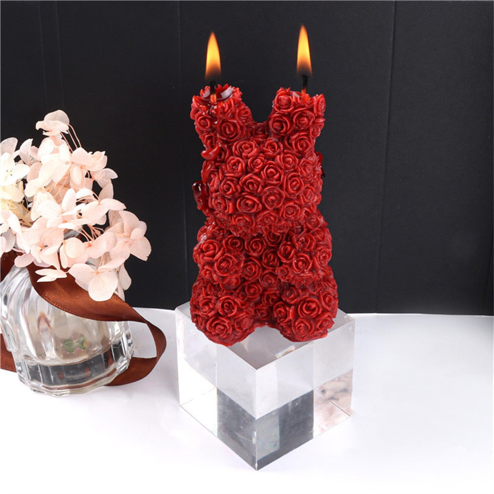 3D Cute Rose Bear Silicone Candle Mold