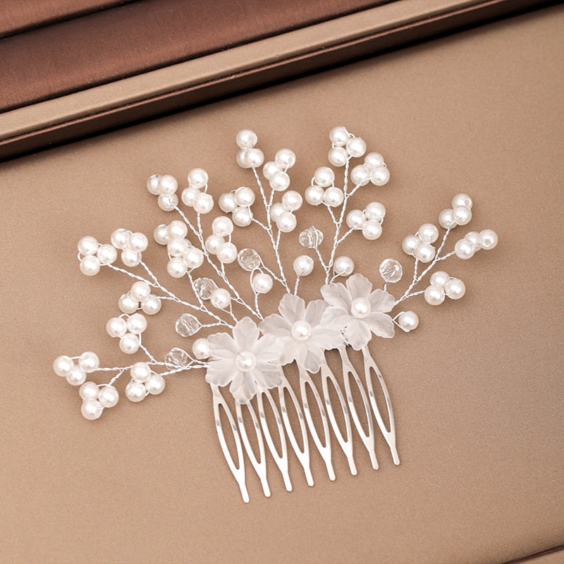 Silver Color Pearl Crystal Wedding Hair Accessories