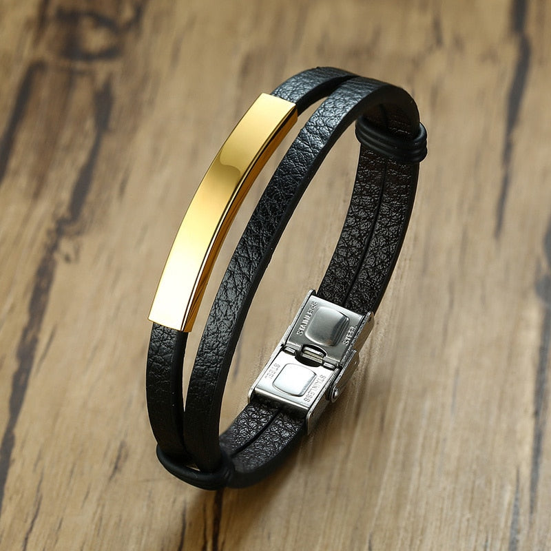 Customizable Casual Leather-Stainless Steel Bracelets