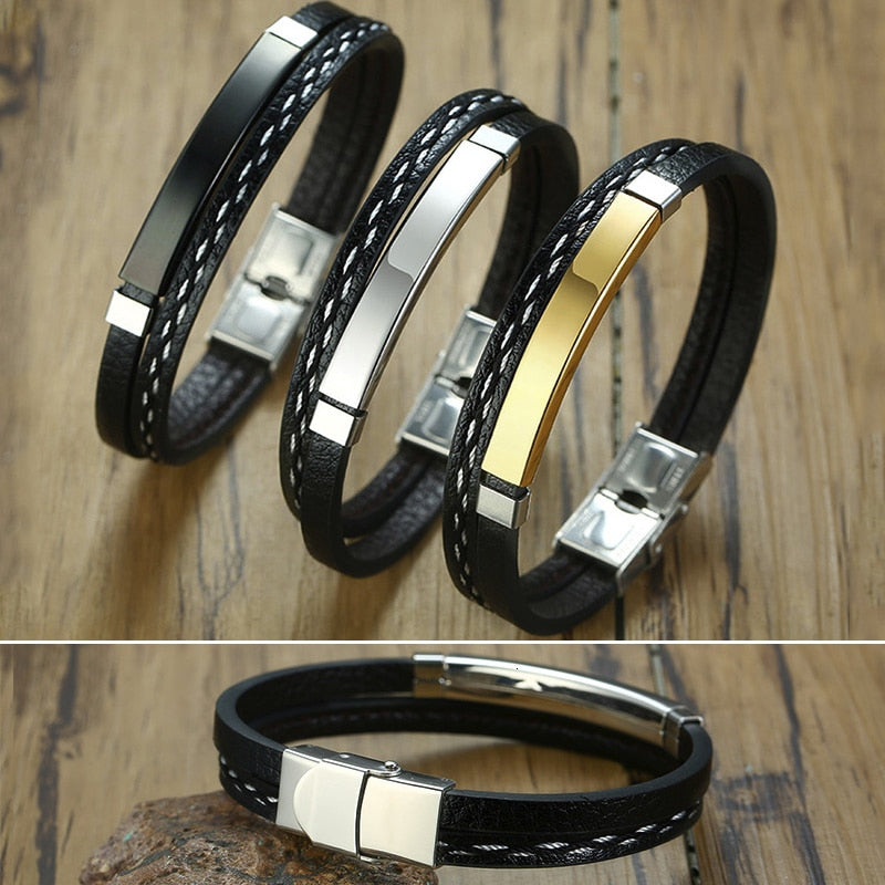 Customizable Casual Leather-Stainless Steel Bracelets