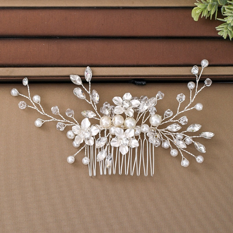 Silver Color Pearl Crystal Wedding Hair Accessories