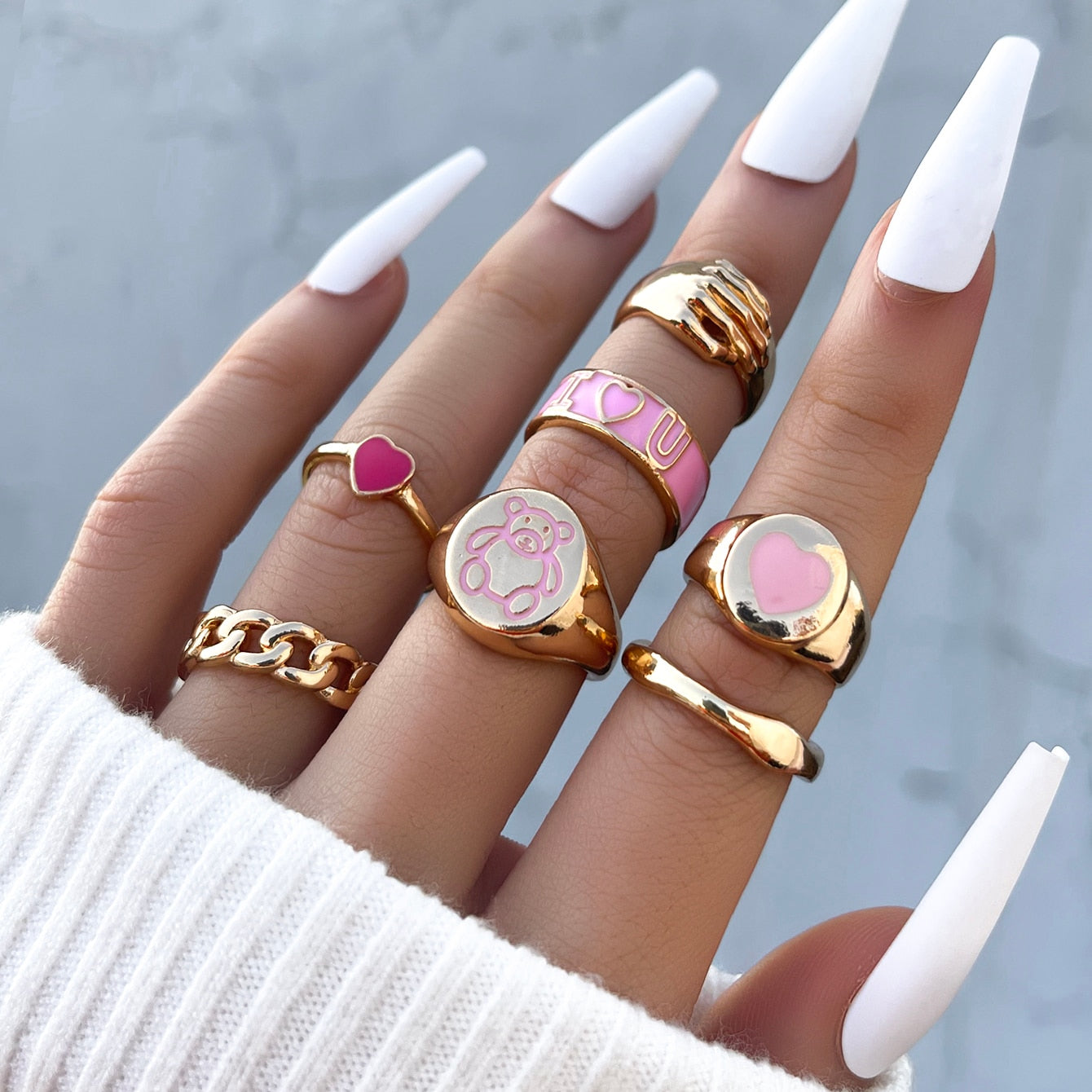 Cute Pink Butterfly Ring Set