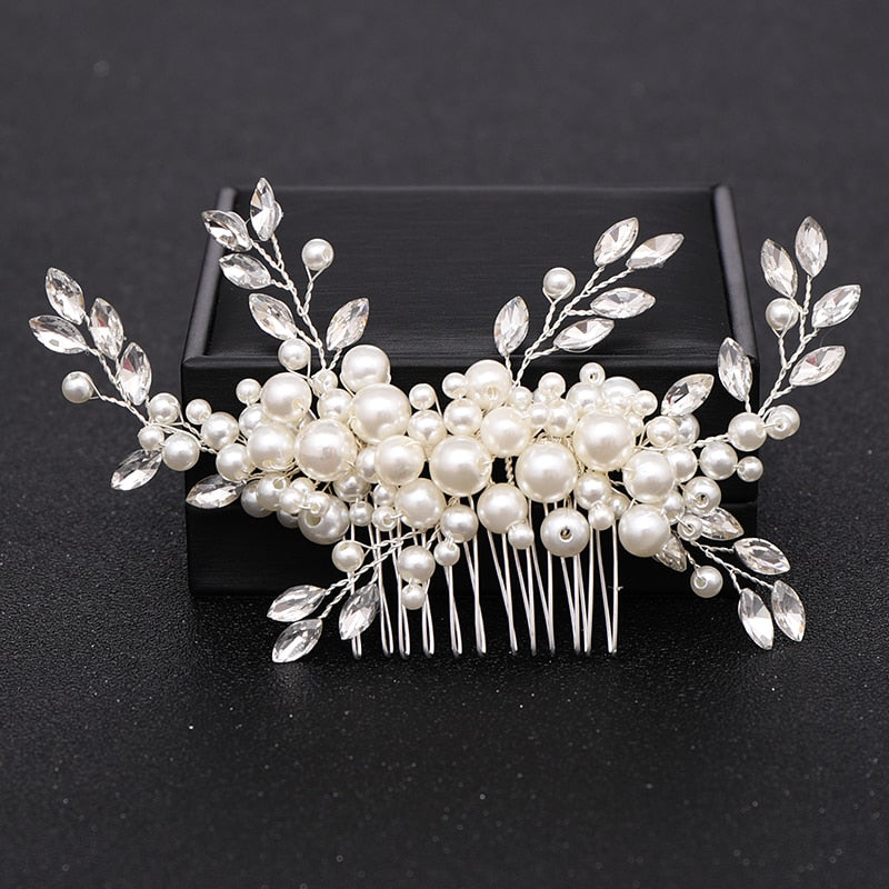 Silver Color Pearl Crystal Wedding Hair Accessories