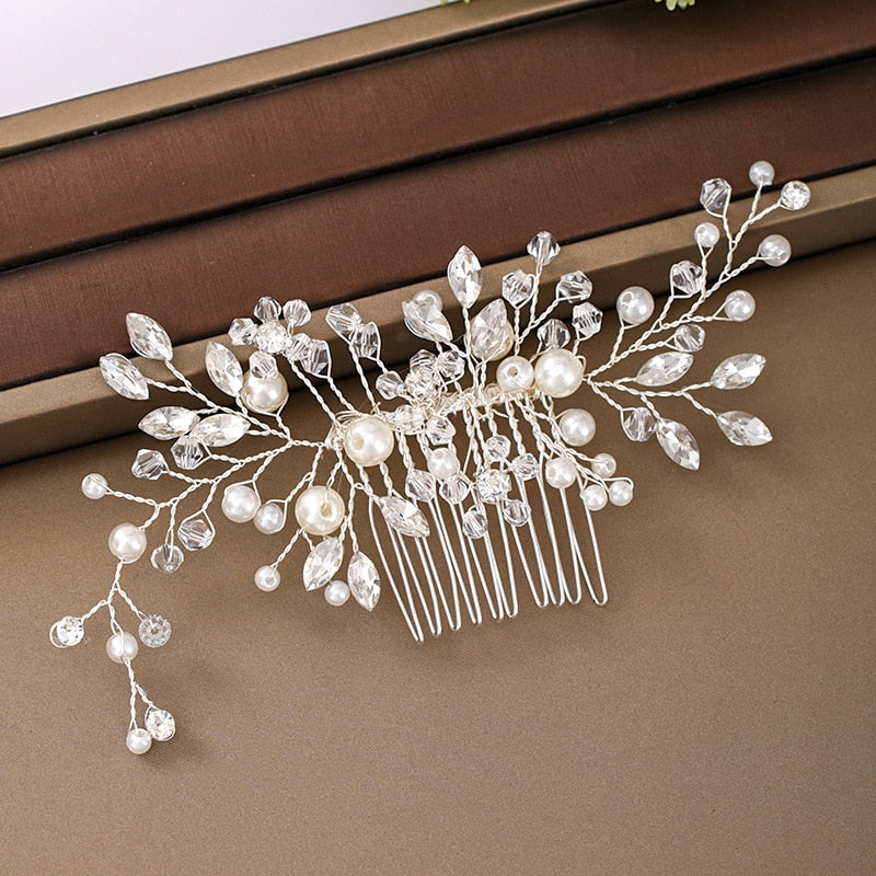 Silver Color Pearl Crystal Wedding Hair Accessories