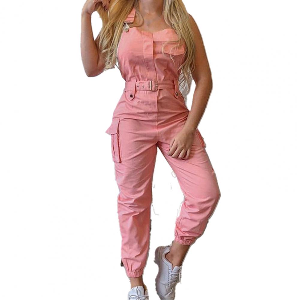 Solid Color Jumpsuits Sleeveless with Belt