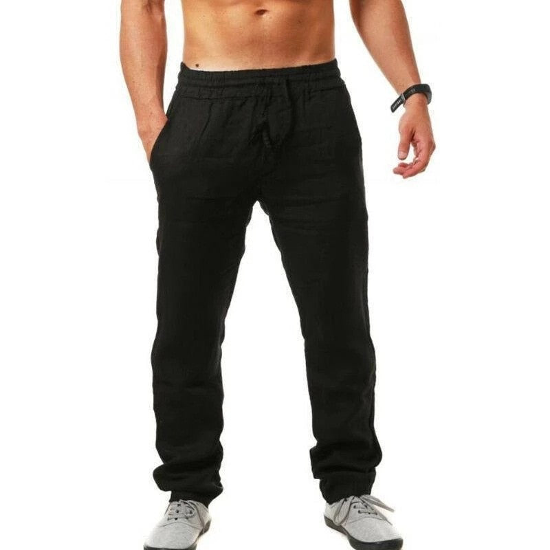 Cotton Linen Pants Male Summer Breathable Solid Color