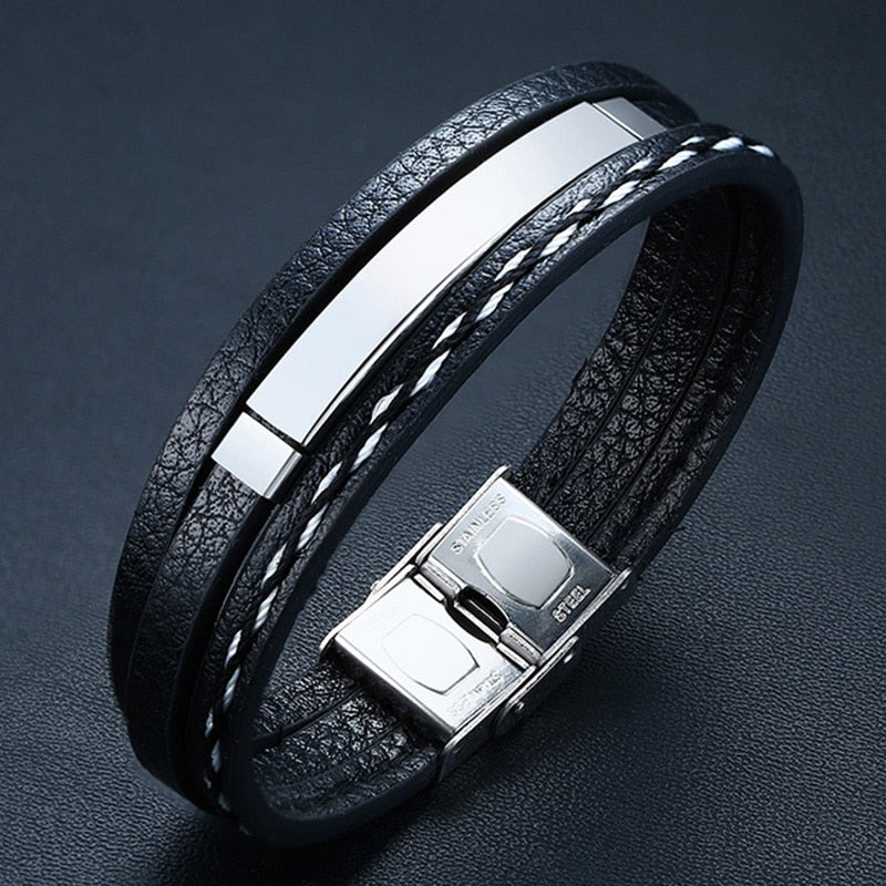 Customizable Casual Leather-Stainless Steel Bracelets