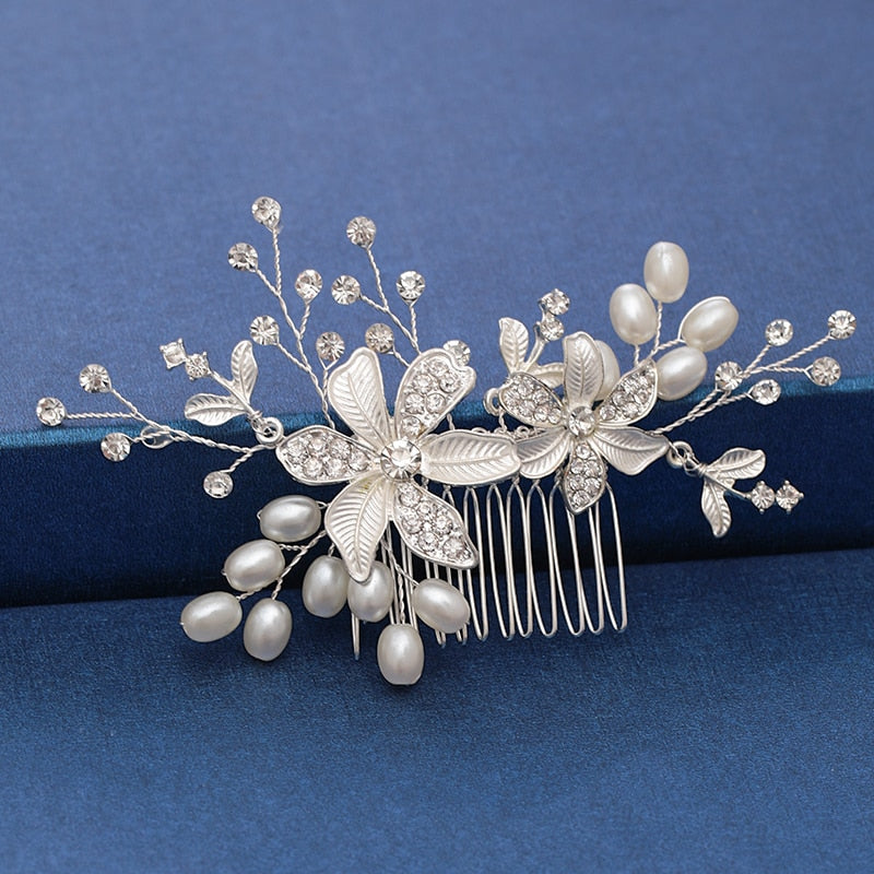 Silver Color Pearl Crystal Wedding Hair Accessories