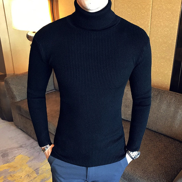 High neck Casual Pullover Wool  Solid color