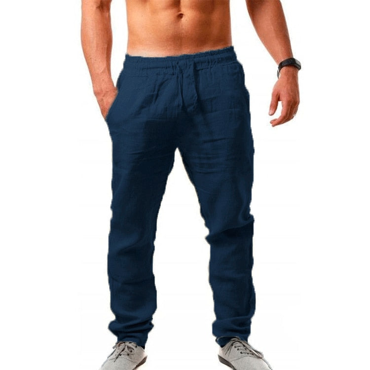 Cotton Linen Pants Male Summer Breathable Solid Color