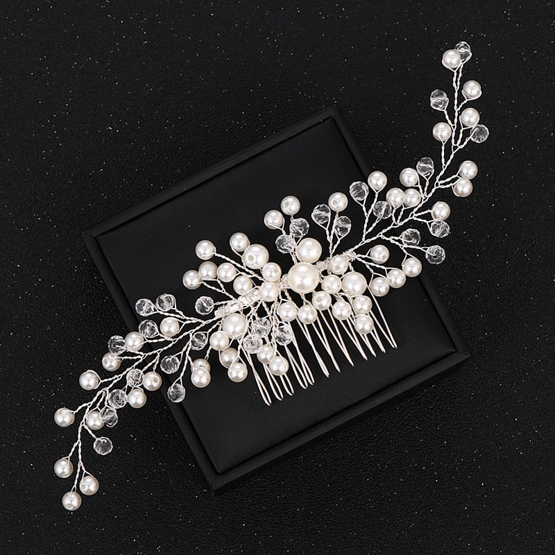 Silver Color Pearl Crystal Wedding Hair Accessories