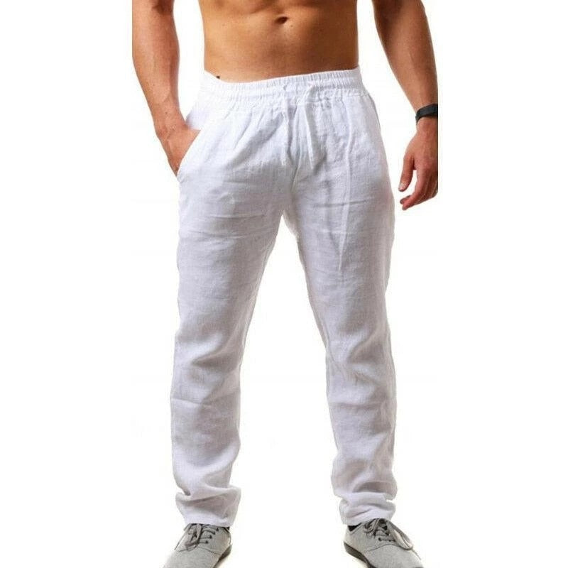 Cotton Linen Pants Male Summer Breathable Solid Color