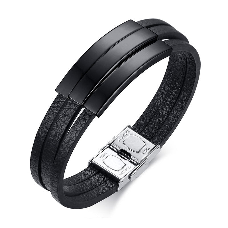 Customizable Casual Leather-Stainless Steel Bracelets