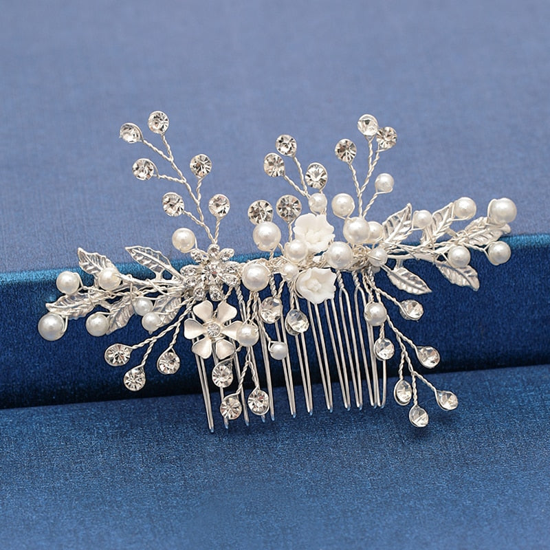 Silver Color Pearl Crystal Wedding Hair Accessories