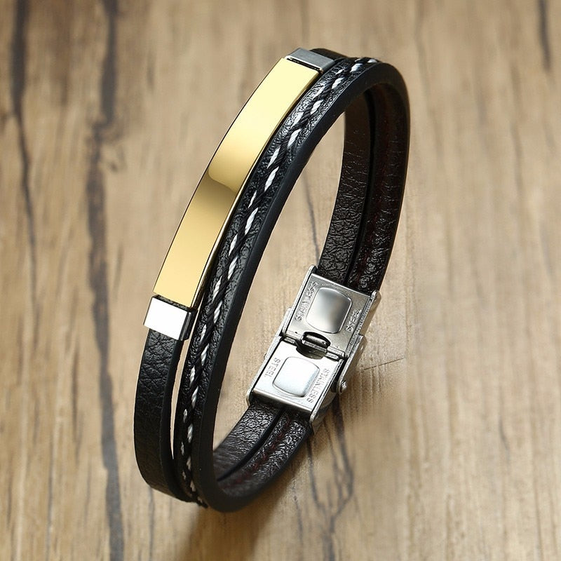 Customizable Casual Leather-Stainless Steel Bracelets