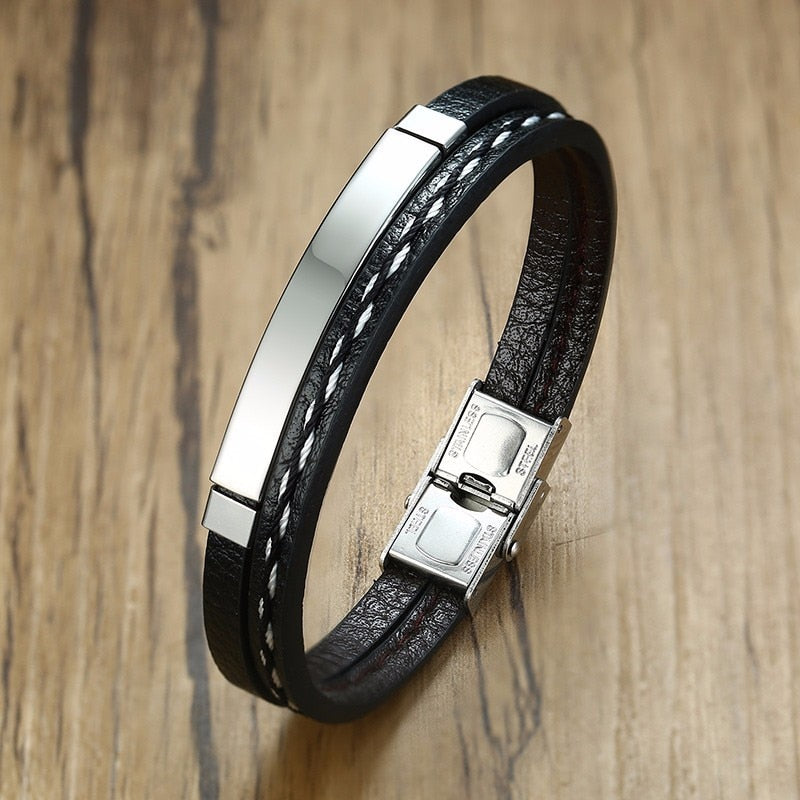 Customizable Casual Leather-Stainless Steel Bracelets