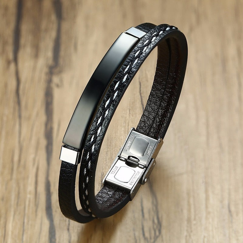 Customizable Casual Leather-Stainless Steel Bracelets