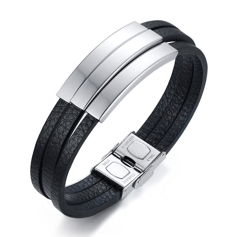 Customizable Casual Leather-Stainless Steel Bracelets