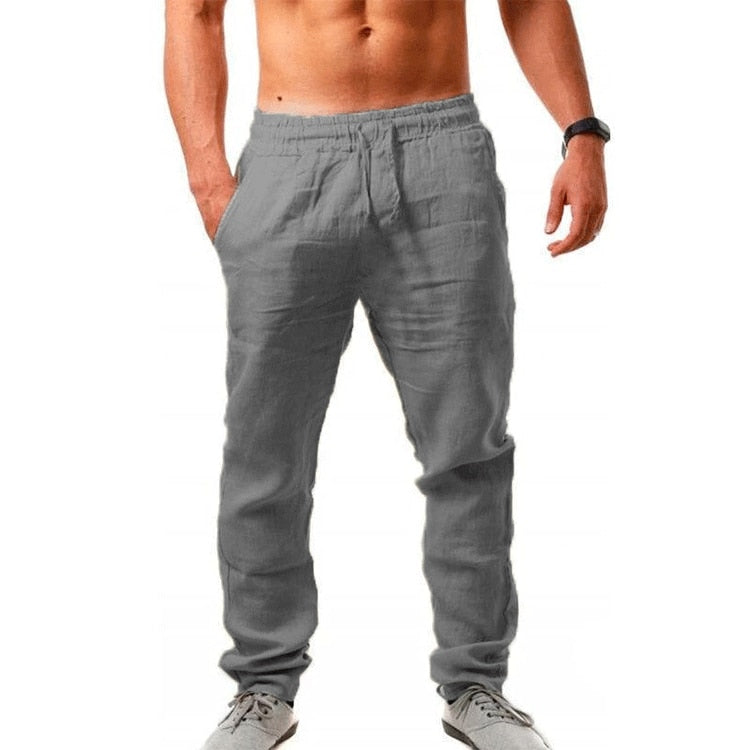 Cotton Linen Pants Male Summer Breathable Solid Color