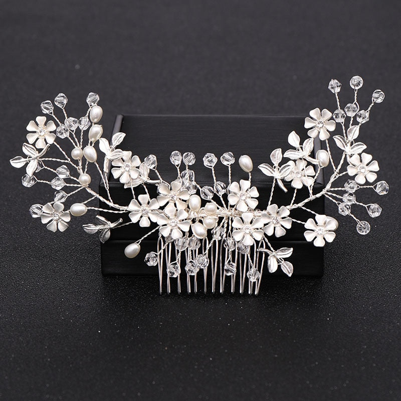 Silver Color Pearl Crystal Wedding Hair Accessories