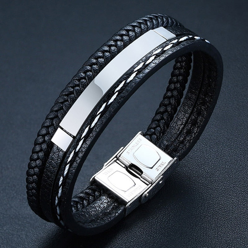 Customizable Casual Leather-Stainless Steel Bracelets