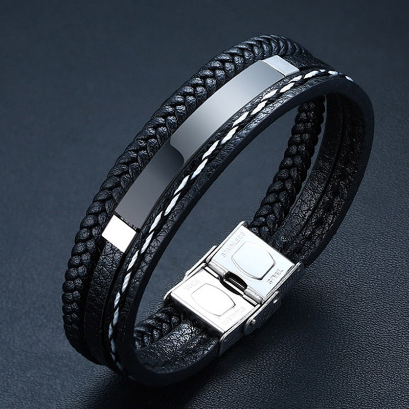 Customizable Casual Leather-Stainless Steel Bracelets