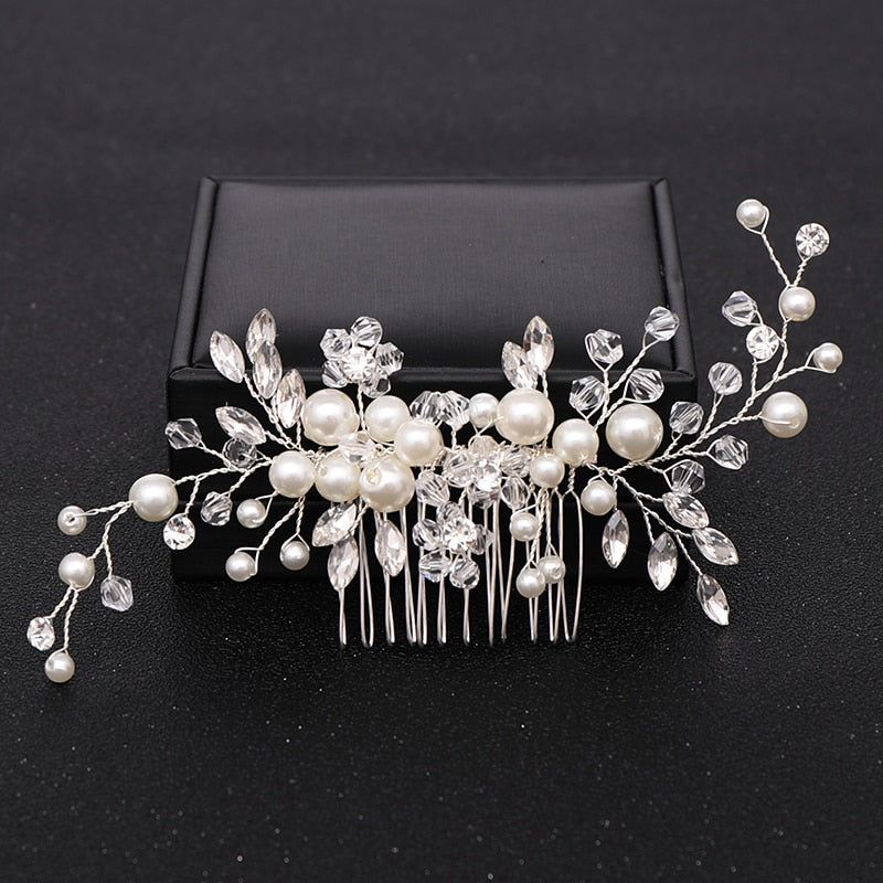 Silver Color Pearl Crystal Wedding Hair Accessories