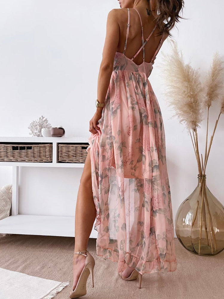 Sexy Patchwork Chiffon Sleeveless V Neck Dress