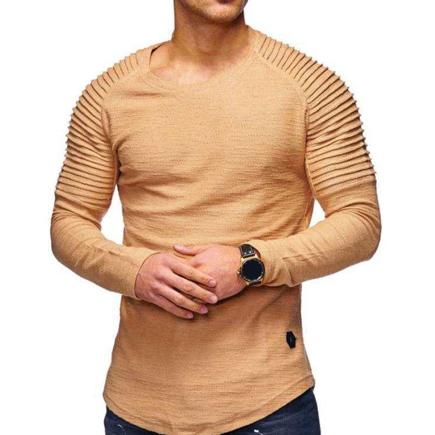 O Collar Casual Slim Long Sleeve Tight Shirt